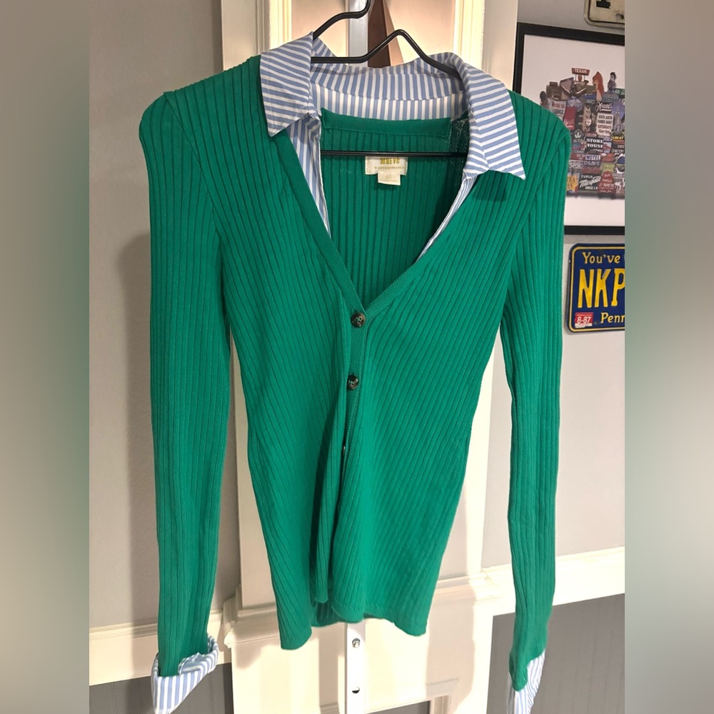 Maeve Green Ribbed V-Neck Button Cardigan - Picture 3 of 6